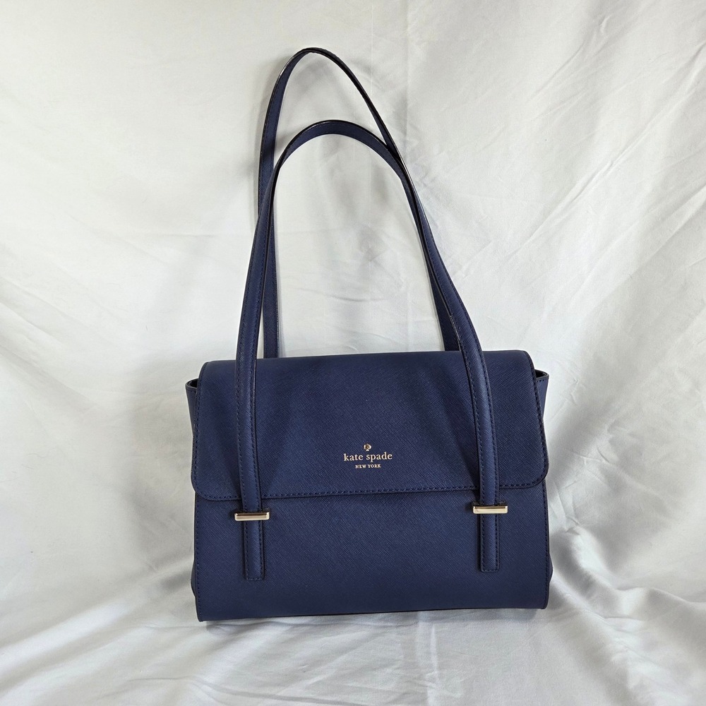 Kate Spade Cedar Street Luciana Shoulder Bag Navy Blue Saffiano Leather Purse